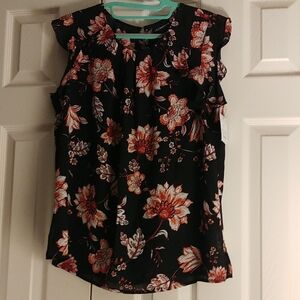 Liz Claiborne Black and Red Floral Blouse